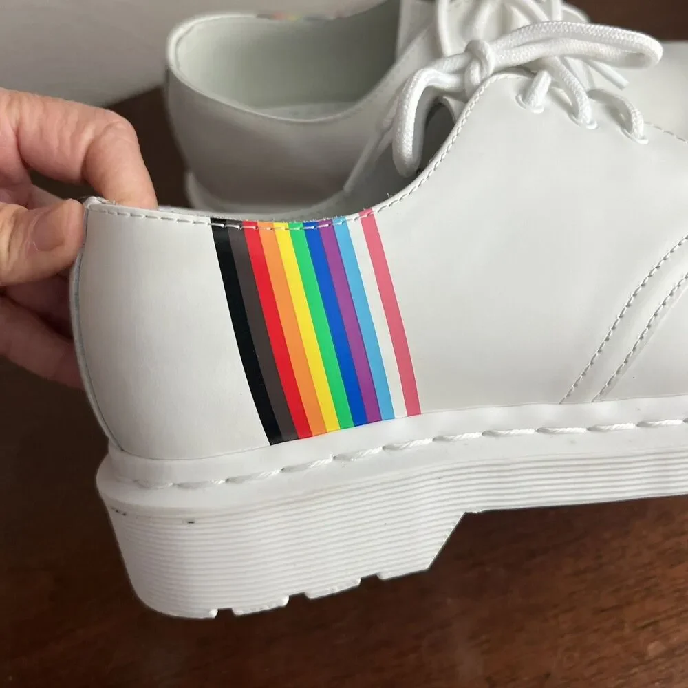 Doc Martens 1461 For Pride Smooth Leather Oxford Shoes White Rainbow Mens Sz 7